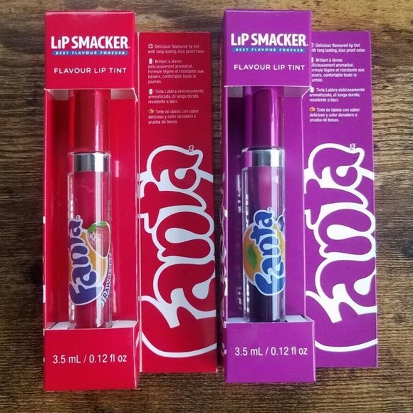 2 lot Fanta Lip Smacker lip gloss/flavored lip tint Grape & Strawberry - Picture 1 of 4